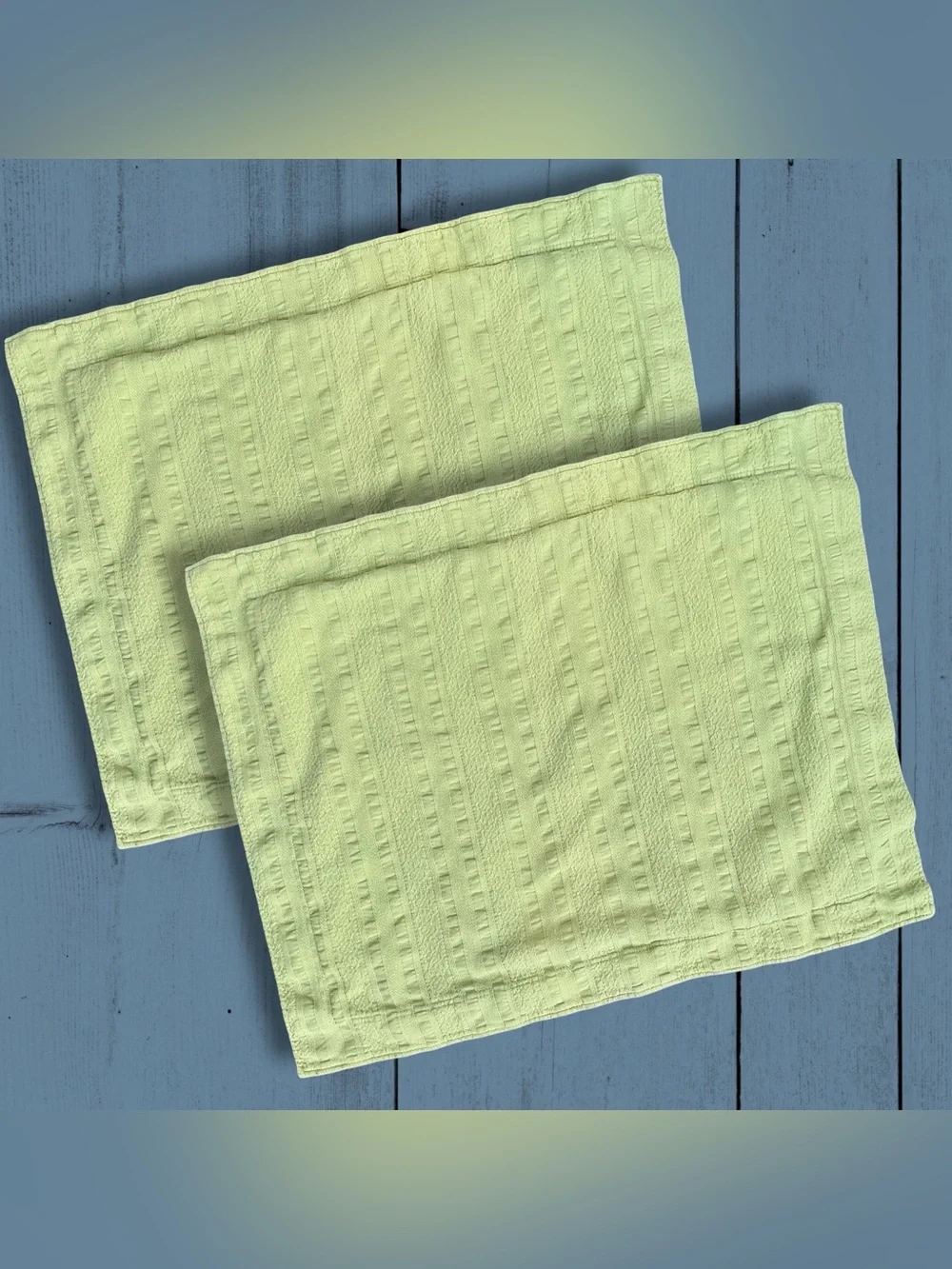 LL Bean Standard 24” X 31” Pillow Shams Textured Stripes Green 100% Cotton